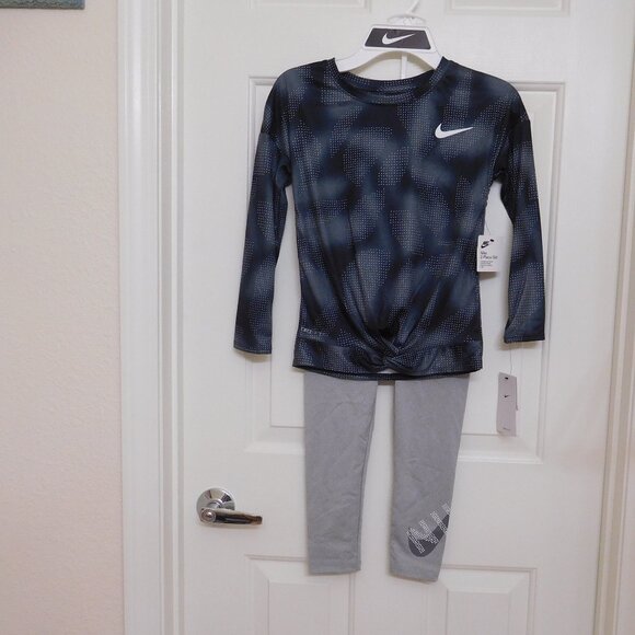 NWT 2pc Nike Gray Black Long Sleeve Top & Leggings Set sz 6X - Picture 1 of 4